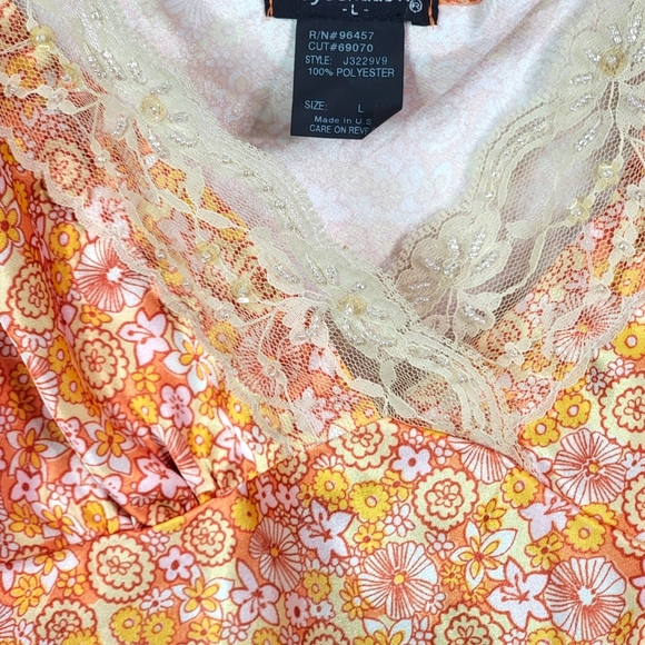 Eyeshadow Vintage Y2K Silky Feel Orange Lace Trim Floral Babygirl Camisole L - Picture 6 of 16